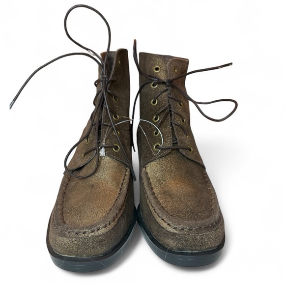 Scruples Lace Up Ankle Boot Moc-toe Metallic Distressed Bronze Gold Western Sz 8 - Picture 5 of 9